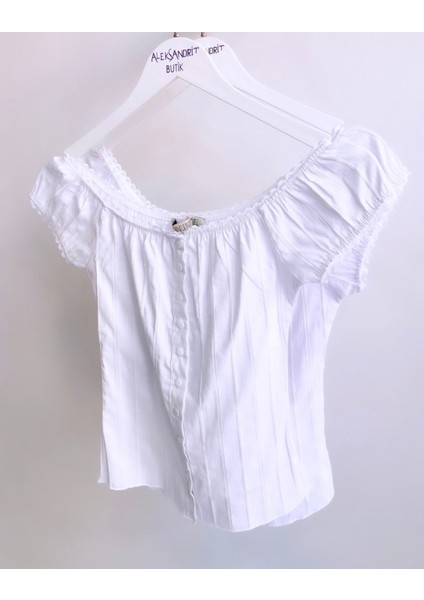 Vintage Girl Beyaz Crop Gömlek indirimleri