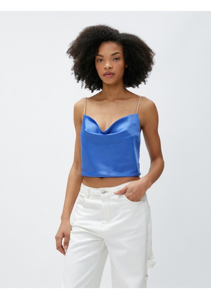 Saten Bluz Degaje Yaka İnce Taş Askılı modelleri