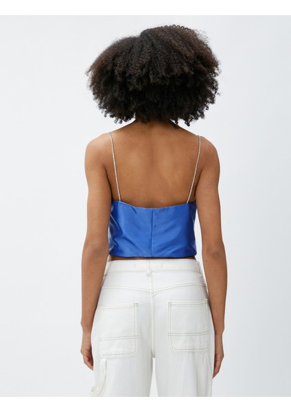 Saten Bluz Degaje Yaka İnce Taş Askılı fırsatları