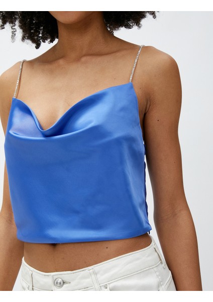 Saten Bluz Degaje Yaka İnce Taş Askılı indirimleri