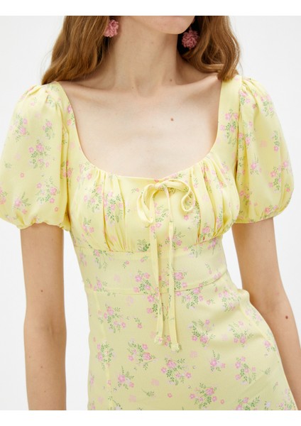 Çiçekli Mini Elbise Gipeli Balon Kol indirimleri
