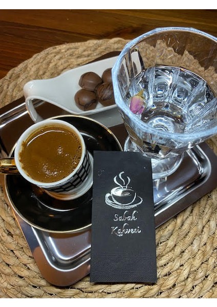 Gümüş Yaldızlı Siyah Sabah Kahvesi Peçete 6X12 cm