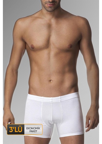 Erkek Elastanlı Beyaz Boxer 0810 3'lü Ekonomik Paket