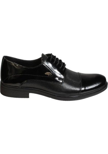 Yazkış Erkek Siyah Rugan Hakiki Deri Kauçuk Taban Bağcıklı Klasik Ayakkabı