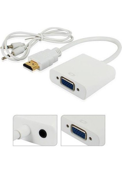 HDMI To VGA Kablo Çevirici Dönüştürücü + Ses