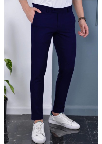 Erkek Lacivert Italyan Kesim Slim Fit Kaliteli Esnek Likralı Bilek Boy Kumaş Pantolon fiyatları