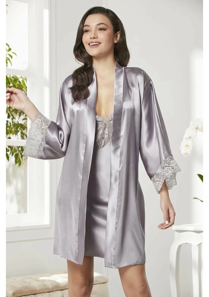 Saten Dantelli Gecelik Sabahlık Takım 4280 Royal