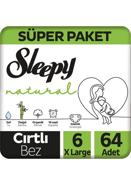 Natural Süper Paket Bebek Bezi 6 Numara XLarge 64 Adet