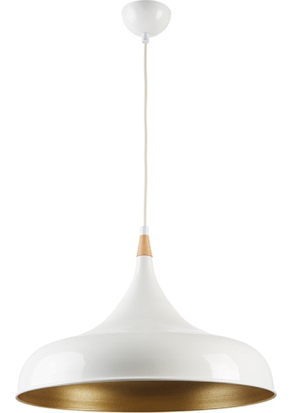 Beyaz Içi Altın Ahşap Süslü Metal Sarkıt Avize