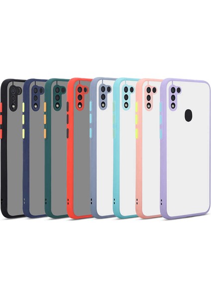 Samsung Galaxy M11 Kılıf Mat Parmak Izi Yapmaz Kamera Korumalı Renkli Tuşlu Sert Silikon Kapak (Hux)