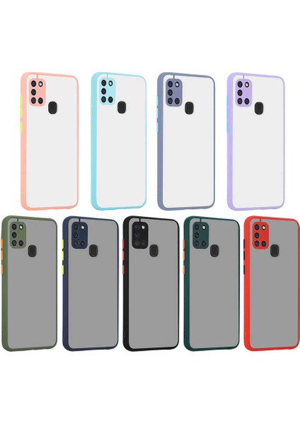Samsung Galaxy A21S Kılıf Mat Parmak Izi Yapmaz Kamera Korumalı Renkli Tuşlu Sert Silikon Kapak (Hux) modelleri