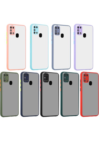 Samsung Galaxy M31 Kılıf Mat Parmak Izi Yapmaz Kamera Korumalı Renkli Tuşlu Sert Silikon Kapak (Hux) modelleri