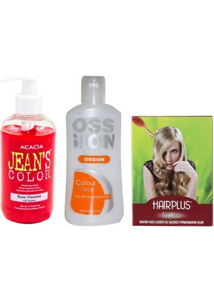 Saç Boyası Gül Kurusu 250 ml ve Ossion Boya Silici ve Hairplus Saç Açıcı