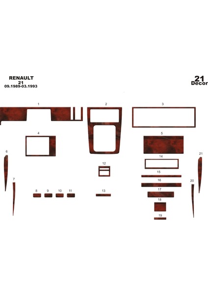 Meriç® Renault 21 Manager Ön Torpido Kaplama Maun 21 Parça 1989-1993