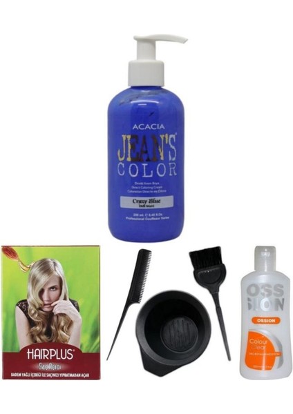 Saç Boyası Deli Mavi 250 ml , Saç Açıcı, Boya Temizleyici ve Fluweel Boya Seti