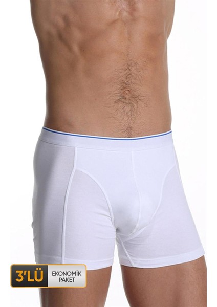 Erkek Elastanlı Beyaz Boxer 0889 3'lü Ekonomik Paket