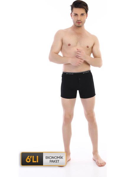 Erkek Elastanlı Biyeli Siyah Boxer Şort 0880 6'lı Ekonomik Paket