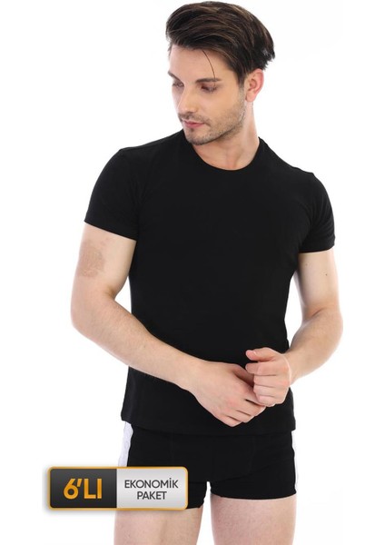 Erkek Elastanlı Siyah T-Shirt 0954 6'lı Ekonomik Paket