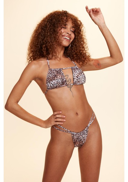 Coachella Fonksiyonel Straplez Bikini Tek Üst Leopar 229107-D