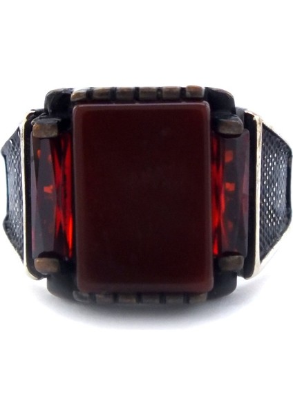 Ateş Taşlı Türk Bayraklı 925 Ayar Erkek Gümüş Yüzük GEY-159