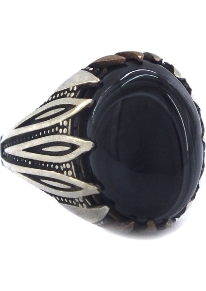 Oniks Taşlı Işlemeli 925 Ayar Gümüş Erkek Yüzük GEY-111 fırsatları