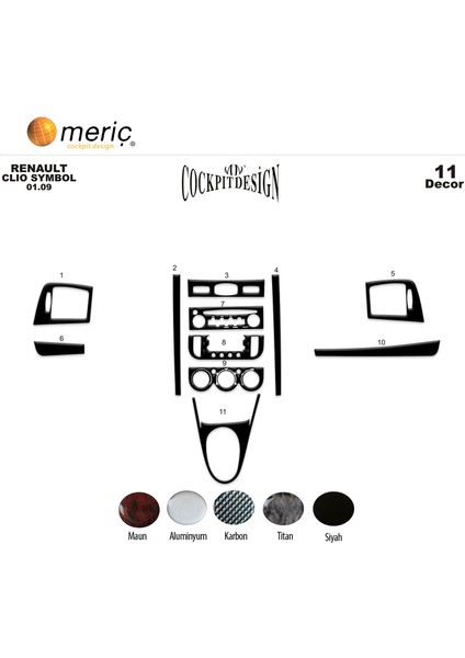 Meriç® Renault Clio Symbol Ön Torpido Kaplama Maun 11 Parça 2009-2011