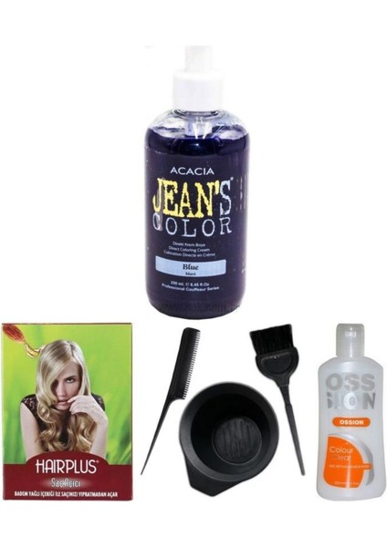 Saç Boyası Mavi 250 ml , Saç Açıcı, Boya Temizleyici ve Fluweel Boya Seti