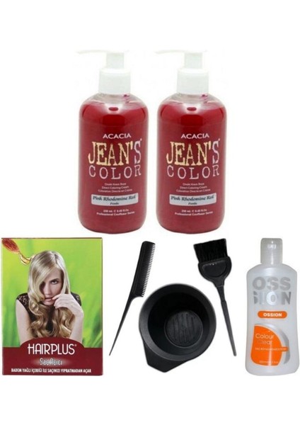 Saç Boyası Pembe 250 ml 2AD, Saç Açıcı, Boya Temizleyici ve Fluweel Boya Seti