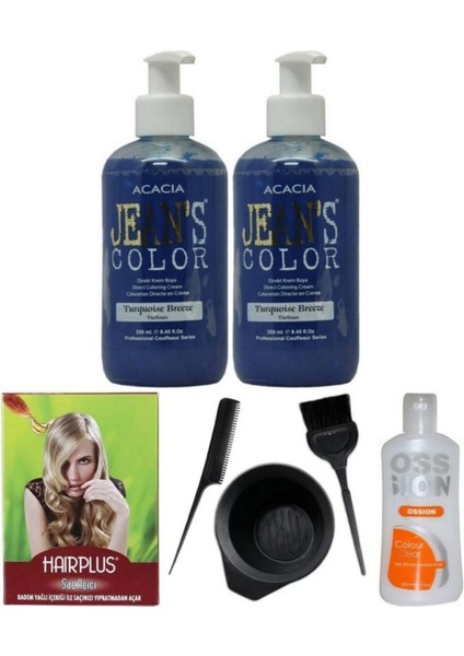 Saç Boyası Turkuaz 250 ml 2AD, Saç Açıcı, Boya Temizleyici ve Fluweel Boya Seti