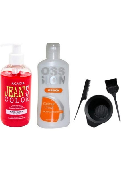 JEAN'S COLOR Saç Boyası Gül Kurusu 250 ml ve Ossion Boya Silici ve Fluweel Boya Kabı Seti