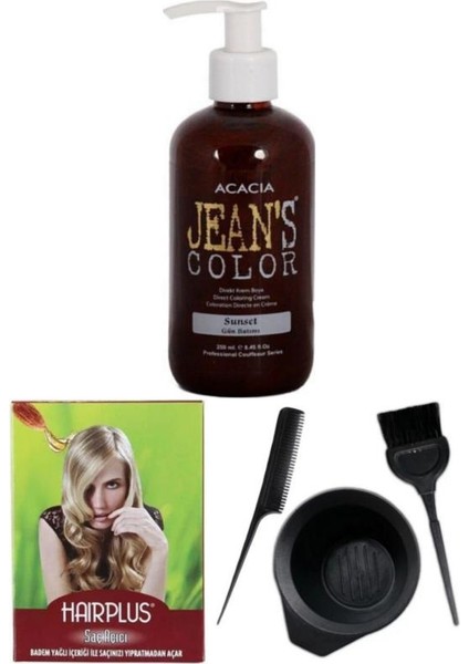 JEAN'S COLOR Saç Boyası Gün Batımı 250 ml, Saç Açıcı ve Fluweel Boya Kabı Seti