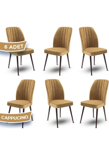 Concept Platinum Serisi Üst Kalite Mutfak Sandalyesi Metal Kahverengi Iskeletli 6 Adet Sandalye