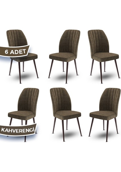 Concept Platinum Serisi Üst Kalite Mutfak Sandalyesi Metal Kahverengi Iskeletli 6 Adet Sandalye