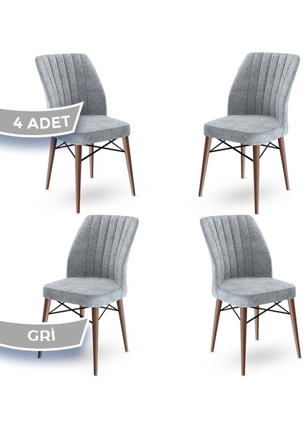 Concept Flex Serisi Üst Kalite Mutfak Sandalyesi Gürgen Ceviz Ahşap Ayak 4 Adet Sandalye