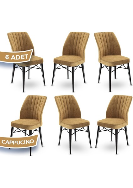 Concept Flex Serisi Üst Kalite Mutfak Sandalyesi Gürgen Siyah Ahşap Ayak 6 Adet Sandalye,