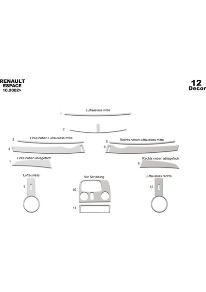 Meriç® Renault Espace Ön Torpido Kaplama Maun 12 Parça 2002-2018