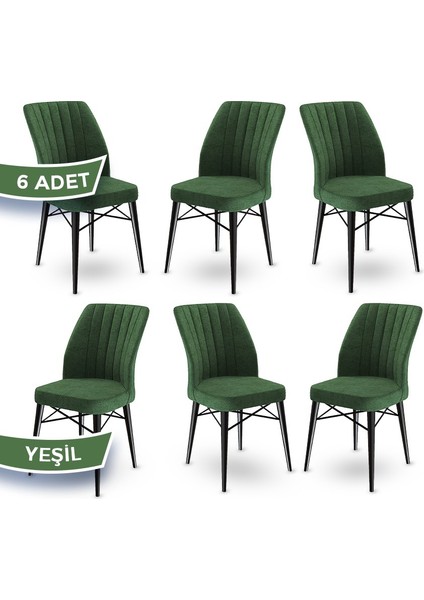 Concept Flex Serisi Üst Kalite Mutfak Sandalyesi Gürgen Siyah Ahşap Ayak 6 Adet Sandalye,