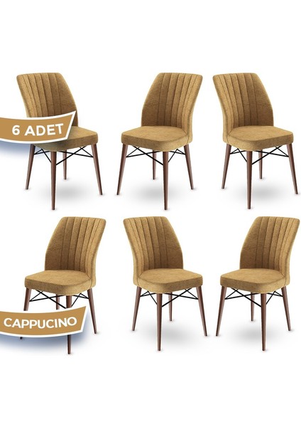 Concept Flex Serisi Üst Kalite Mutfak Sandalyesi Gürgen Ceviz Ahşap Ayak 6 Adet Sandalye