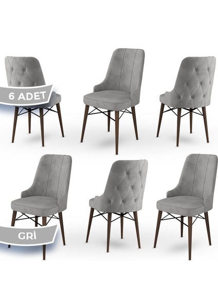 Concept Araz Serisi Babyface Ithal Kumaş Sandalye Ceviz Gürgen Ayaklı 6 Adet Sandalye