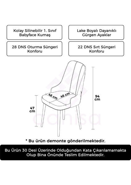 Concept Maya Serisi, Babyface Ithal Kumaş Sandalye Ceviz Gürgen Ayak 4 Adet Sandalye