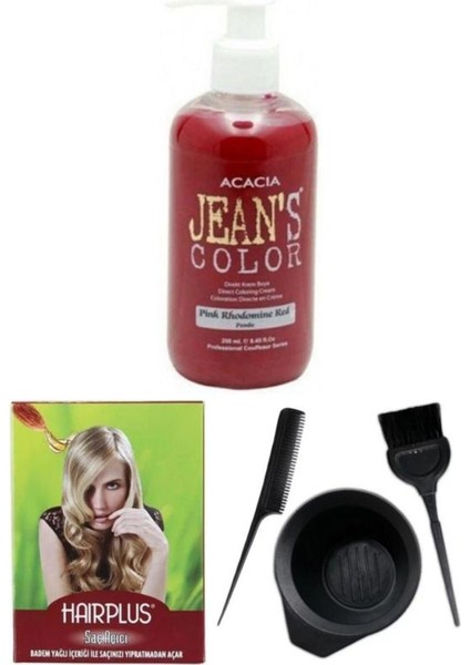 Saç Boyası Pembe 250 ml, Saç Açıcı ve Fluweel Saç Boya Kabı Seti