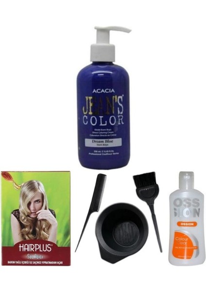 Saç Boyası Mavi Rüya 250 ml , Saç Açıcı, Boya Temizleyici ve Fluweel Boya Seti