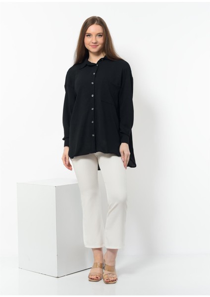 Kadın Aerobin Kumaş Düğmeli Oversize Gömlek Siyah fiyatları