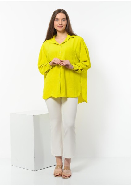 Kadın Aerobin Kumaş Düğmeli Oversize Gömlek Fıstık Yeşili fırsatları