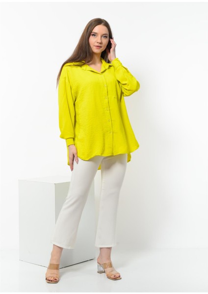 Kadın Aerobin Kumaş Düğmeli Oversize Gömlek Fıstık Yeşili indirimleri