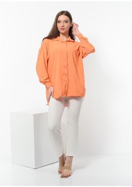 Kadın Aerobin Kumaş Düğmeli Oversize Gömlek Orange modelleri