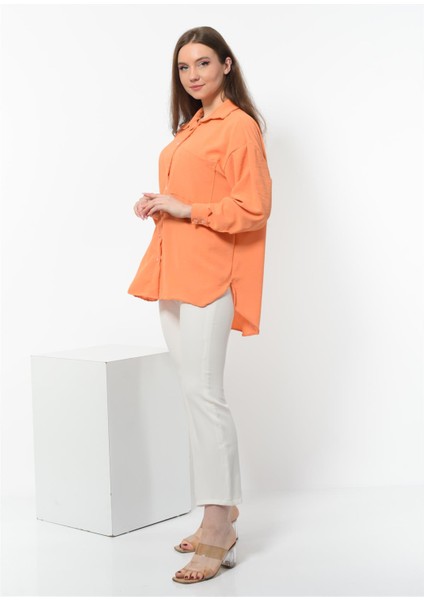 Kadın Aerobin Kumaş Düğmeli Oversize Gömlek Orange fırsatları