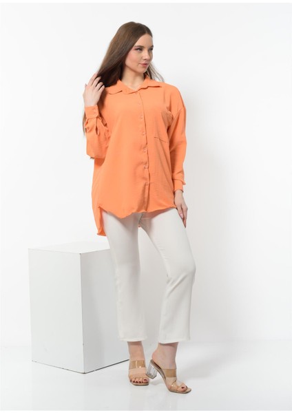 Kadın Aerobin Kumaş Düğmeli Oversize Gömlek Orange indirimleri