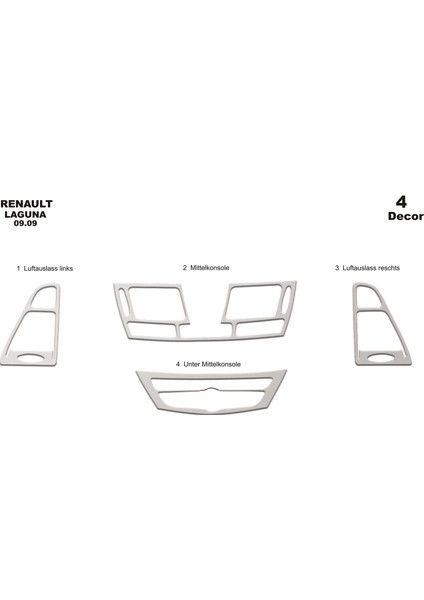 Meriç® Renault Laguna Ön Torpido Kaplama Maun 4 Parça 2009-2014