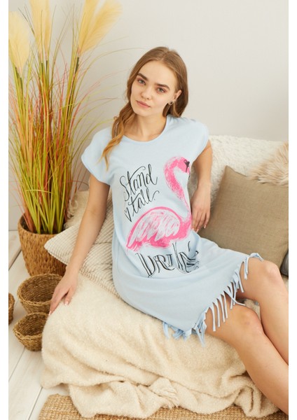 Flamingo Desenli Viskon Penye Günlük Elbise fiyatları